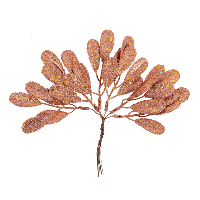 6 feuilles gouttelettes sur tige pa illettes rose gold antique 19,5cm