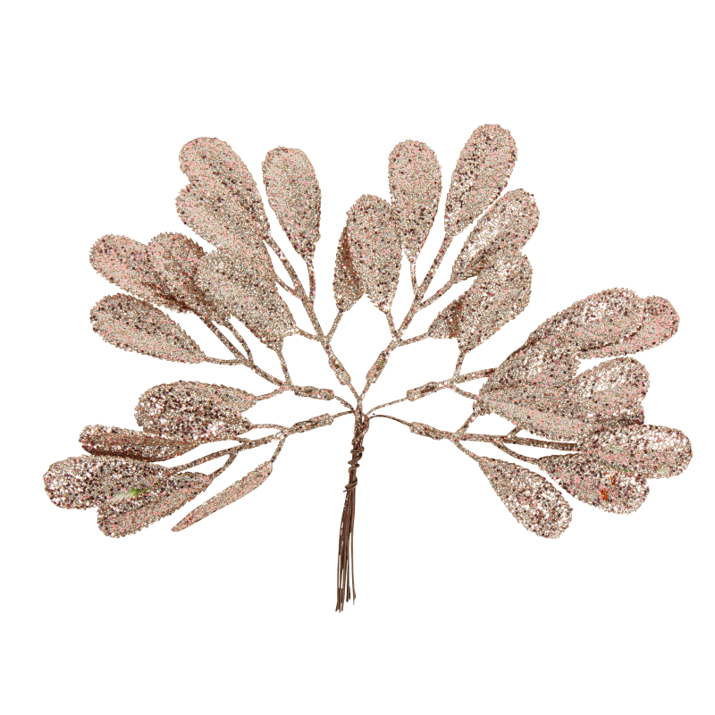 6 feuilles gouttelettes sur tige pa illettes rose gold givre 19,5cm