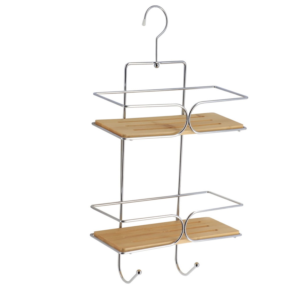 Serviteur fil metal/2 etageres bambou - chrome/bambou