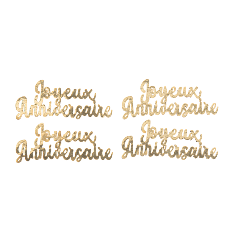 4 déco "joyeux anniversaire" en bois or 6x2.5x0.3cm