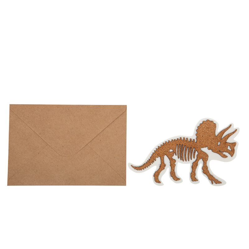 4 invitations dinosaure en liege 15x9cm + 4 enveloppes kraft