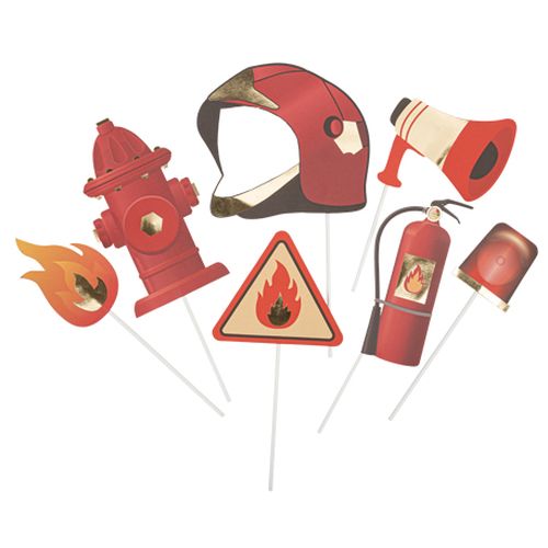 Kit photobooth pompier papier kraft rouge et or 7pcs
