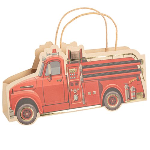 4 sacs cadeaux pompier papier kraft rouge et or 30,5x15x5cm