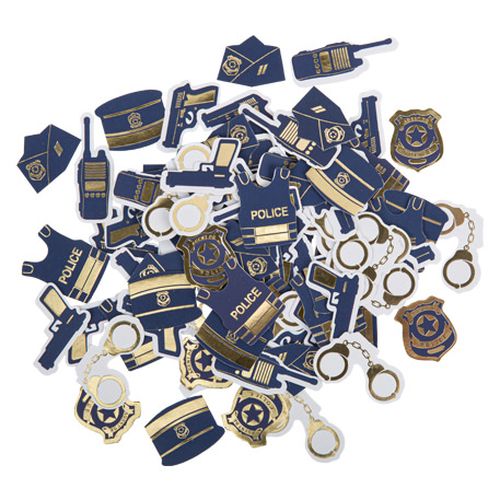 100 confettis police papier marine et or de 2 à 4,5cm
