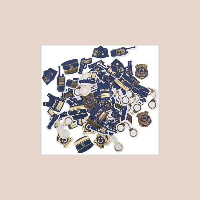100 confettis police papier marine et or de 2 à 4,5cm