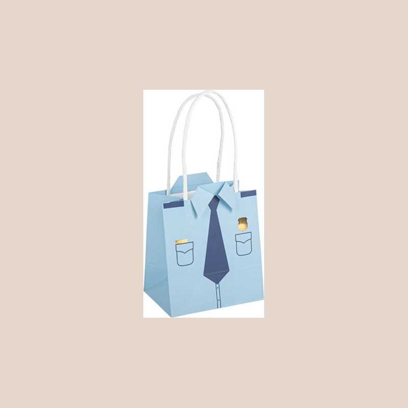 4 sacs à cadeaux police papier bleu, marine et or 10x12x7cm