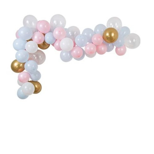 Kit arche de 58 ballons la gender bleu ciel rose poudre transparent et or