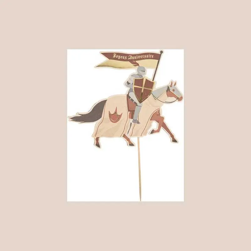 Cake topper "joyeux anniversaire" chevalier papier bordeaux noir et or 27x19cm recto/verso