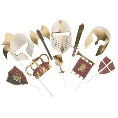 Kit photobooth chevalier papier bordeaux gris et or 10pcs 6,2 à 24cm