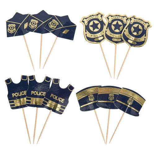 12 pics police papier marine et or 7,5 à 8,5cm modèles assortis recto verso