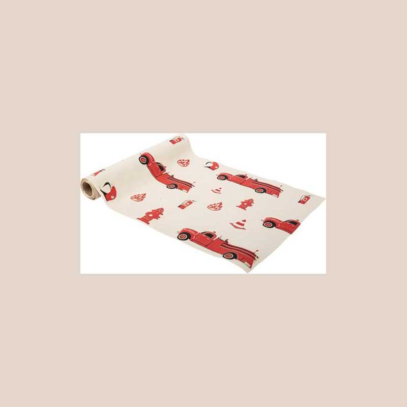 Chemin de table pompier suédine ivoire, floqué rouge et or 28cmx3m