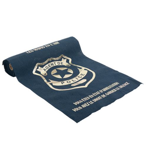 Chemin de table badge police effet lin marine et or 28cmx5m