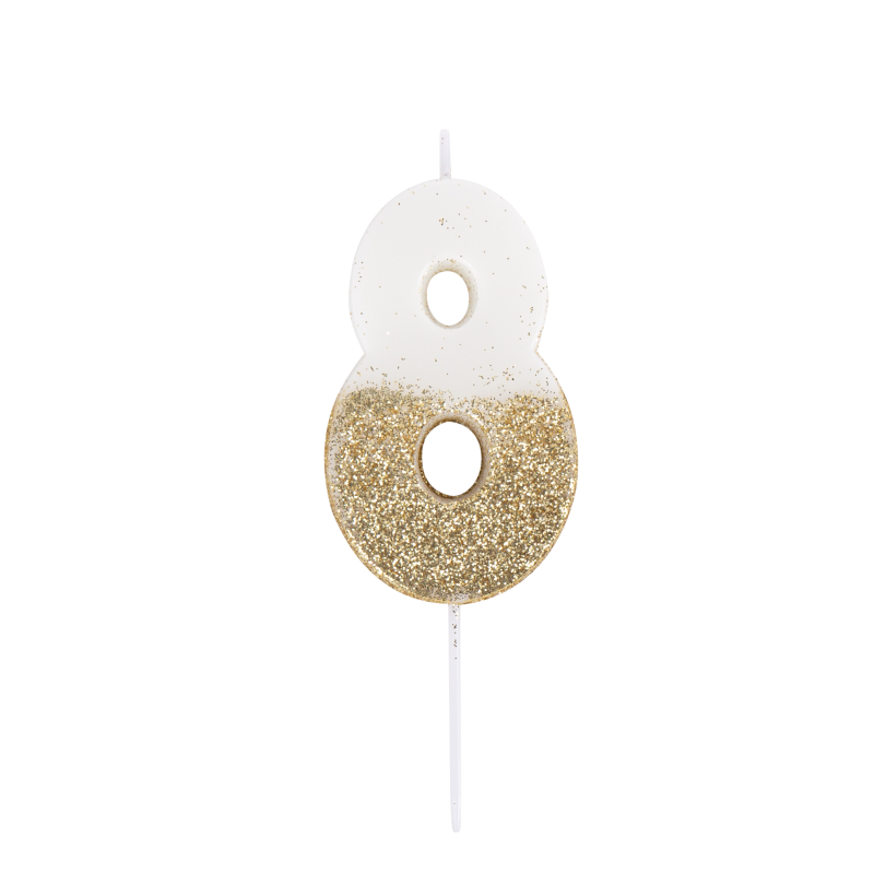  bougie chiffre 8 blanche paillettes