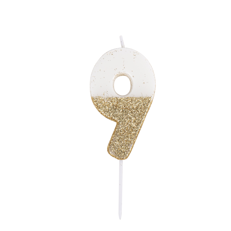  bougie chiffre 9 blanche paillettes