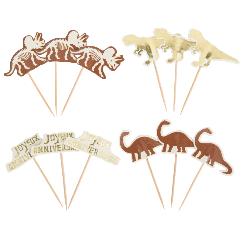 12 pics dinosaure modeles assortis camel ivoire et or 7 a 8cm recto verso