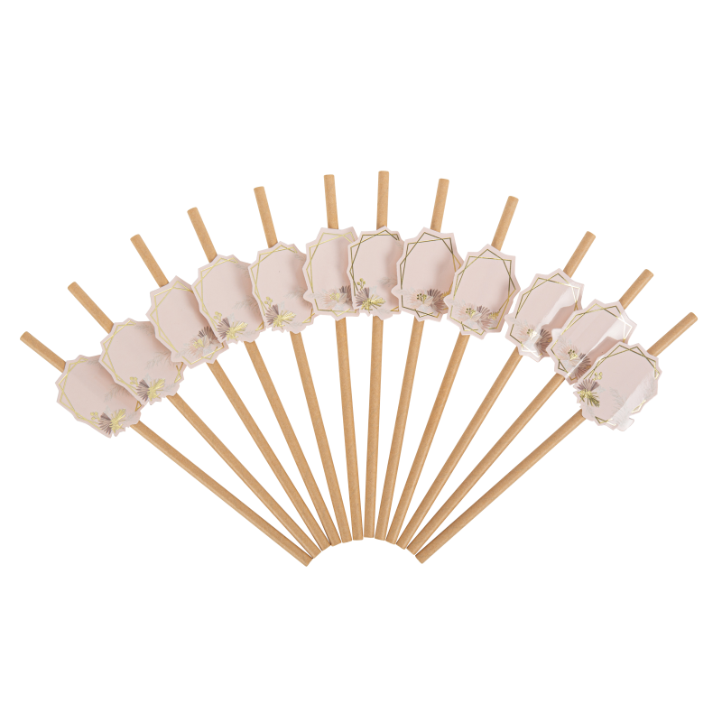 12 pailles boho kraft blush et or 1 9,5cm