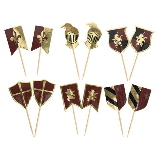 12 pics chevalier papier noir bordeaux et or de 7 à 8cm - modèles assortis recto verso