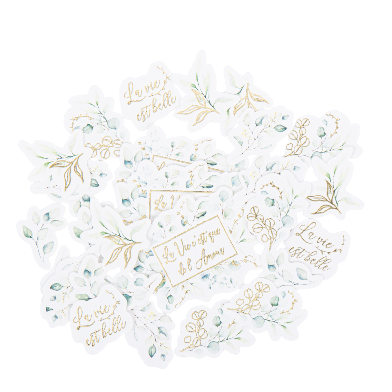 100 confettis sauge green blancs, vert sauge et or de 2 à 5 cm