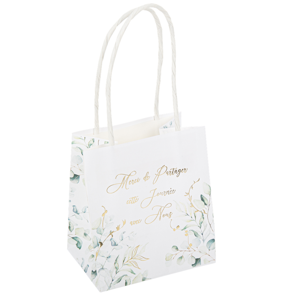 6 sacs cadeaux merci de partager …,sauge  blancs, vert sauge et or  10 x 11 x 7 cm + anses bl