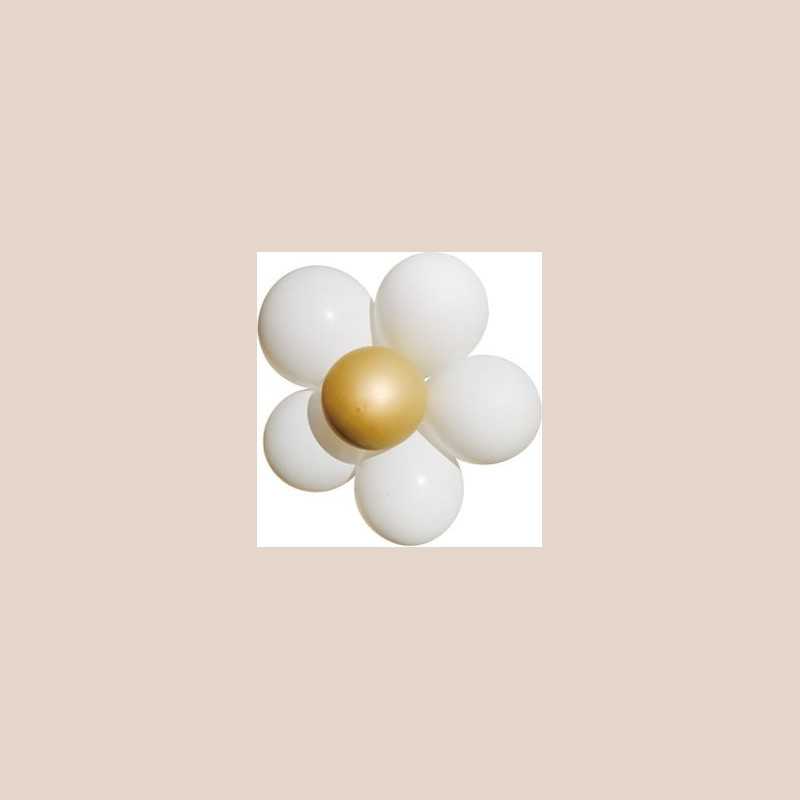 6 marguerites ballons blanches et or 36 ballons