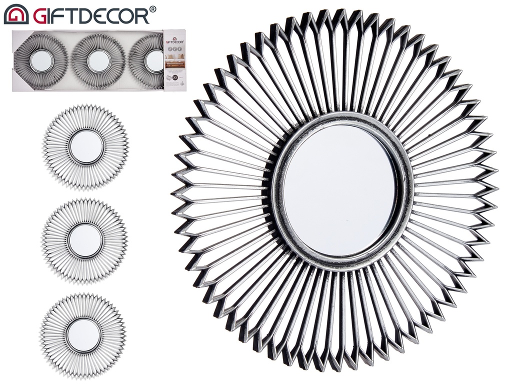 Set 3 miroirs ronds noir et argent 25cm