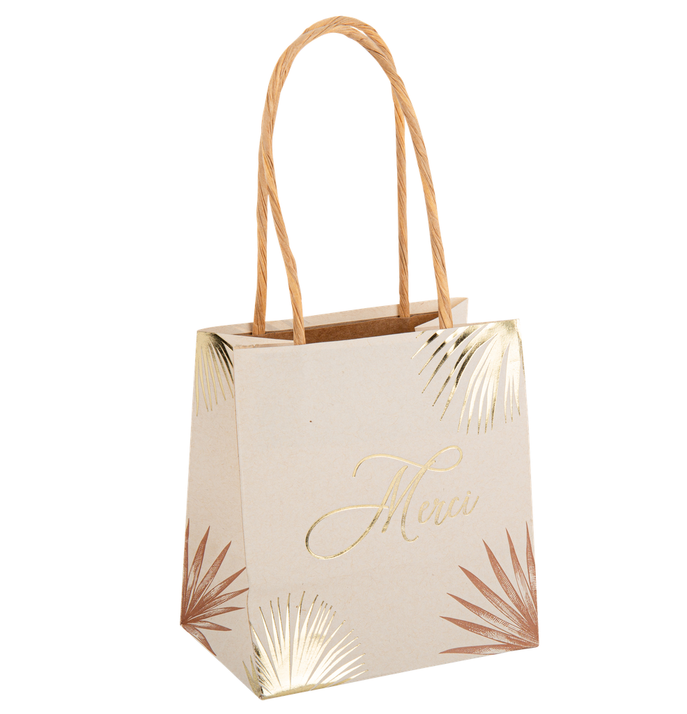 6 sacs cadeaux "merci" exotique mood sable, camel et or 10 x 11 x 7 cm + anses