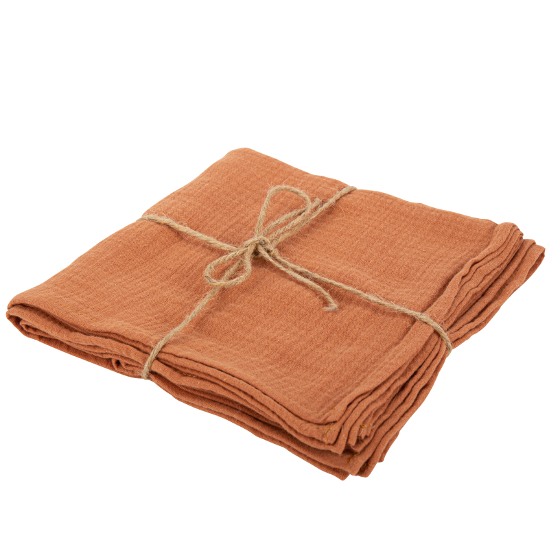 4 Serviettes  gaze de coton terracotta