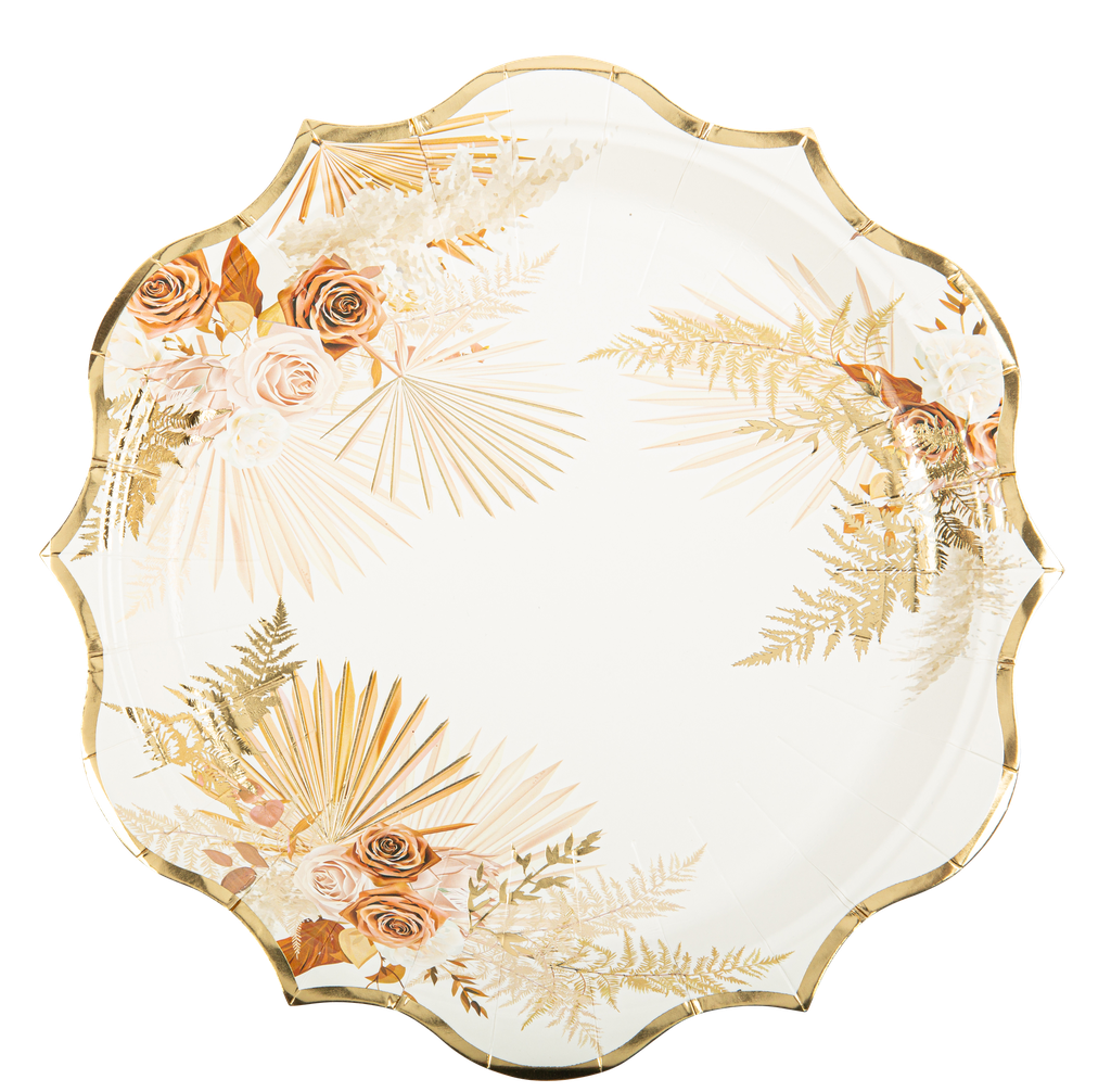 8 assiettes coachella mood blanches , terracotta, blush et or 22.5cm