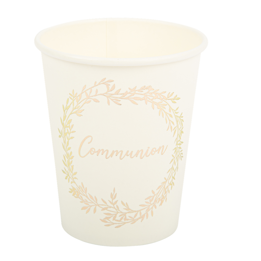 8 gobelets communion jolis brins blancs et or 255ml