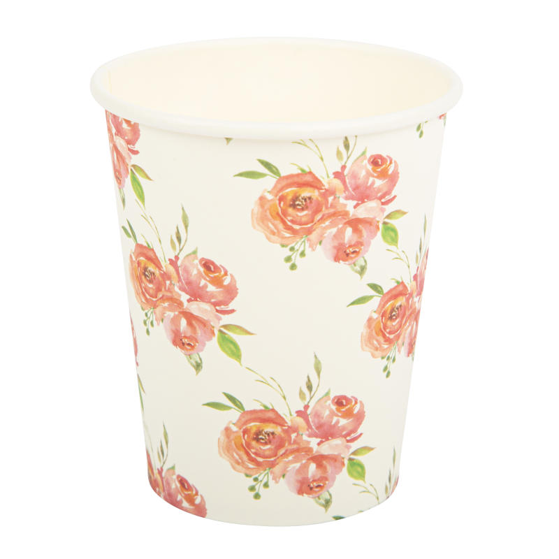 8 gobelets romantique flowers blancs et dégra