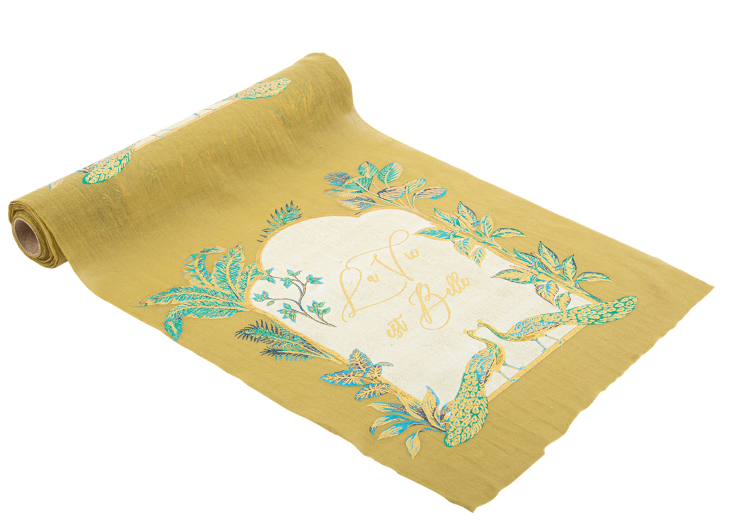 Cdt tropical peacock mousseline vert amande et or 28 cm x 3 m