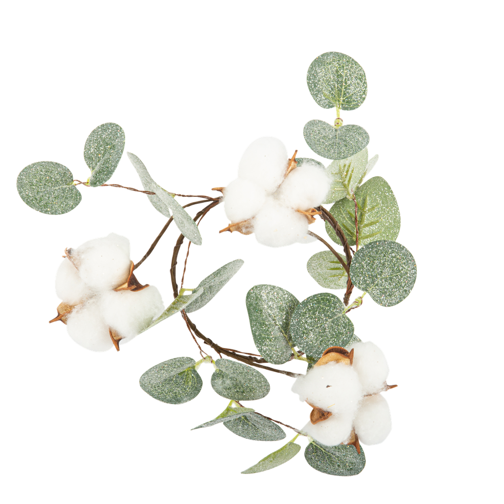 Couronne coton d'hiver vert eucalyp tus et paillettes irisées diam 20cm