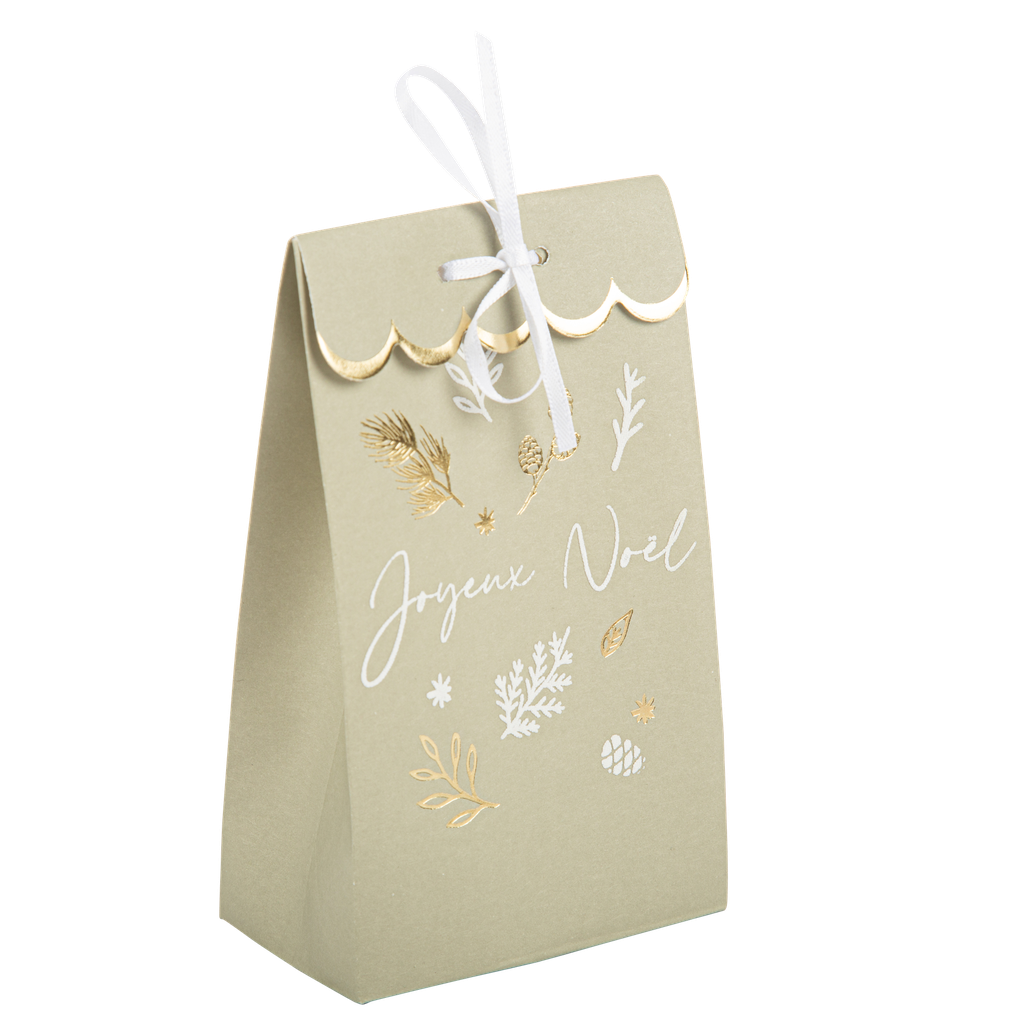 4 sachets joyeux noël botanic vert de gris, velours blanc et or 7,5 x