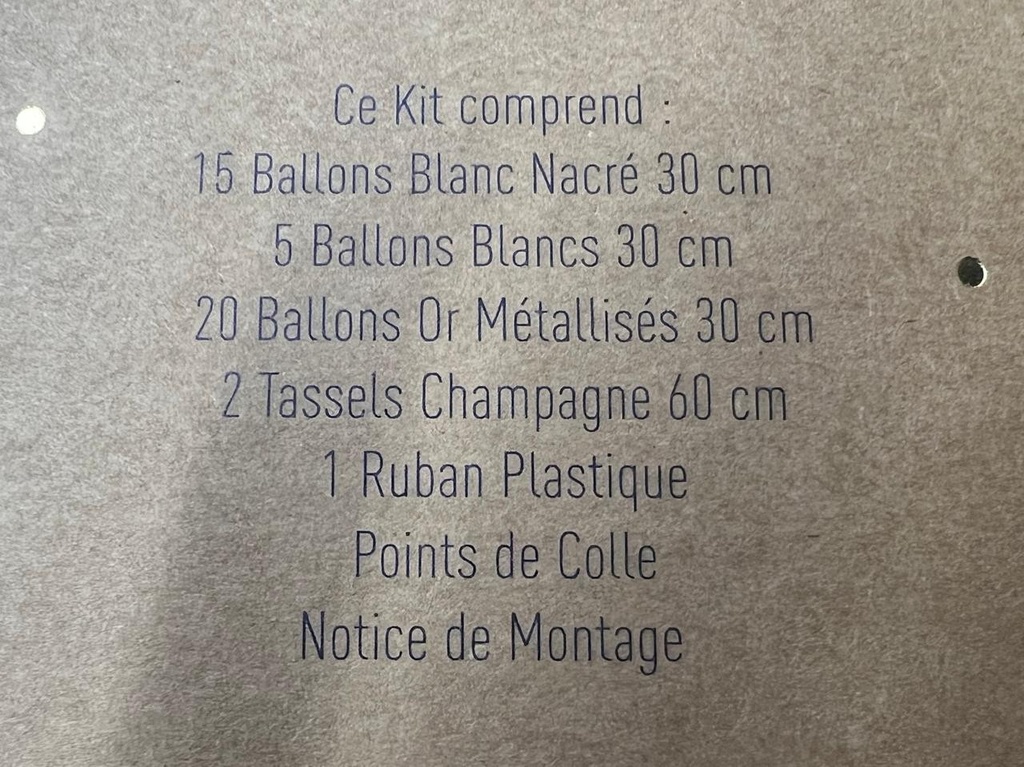 Kit arche de 40 ballons la pure blanc, blanc nacré, or et 2 tassels champagne 60cm