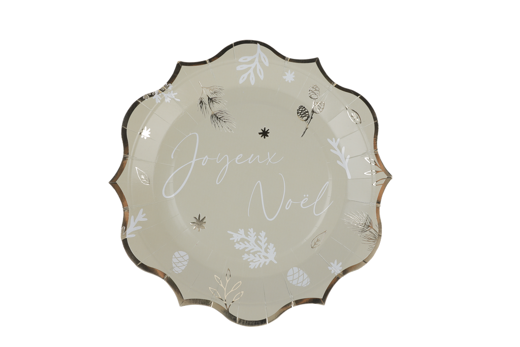 8 assiettes botanic blanc, vert de gris, or et blanc métallisé 23 x 23