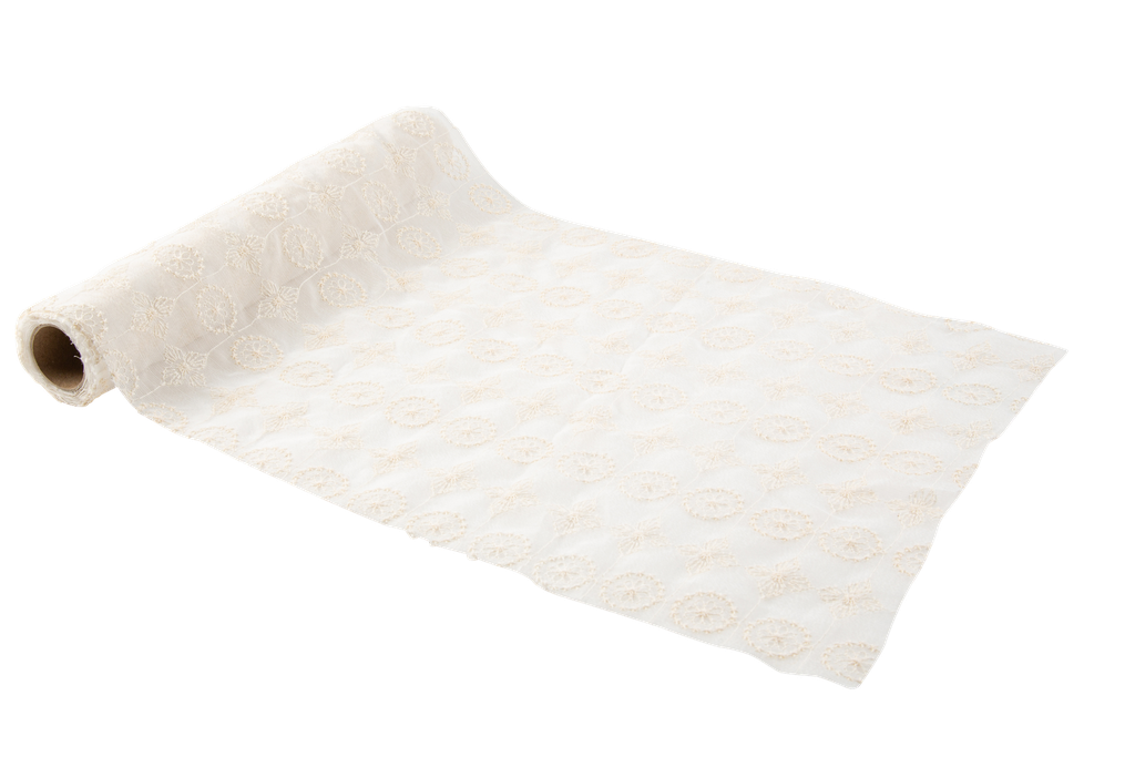 Chemin de table voile brodé macramé ivoire 25 cm x 3m