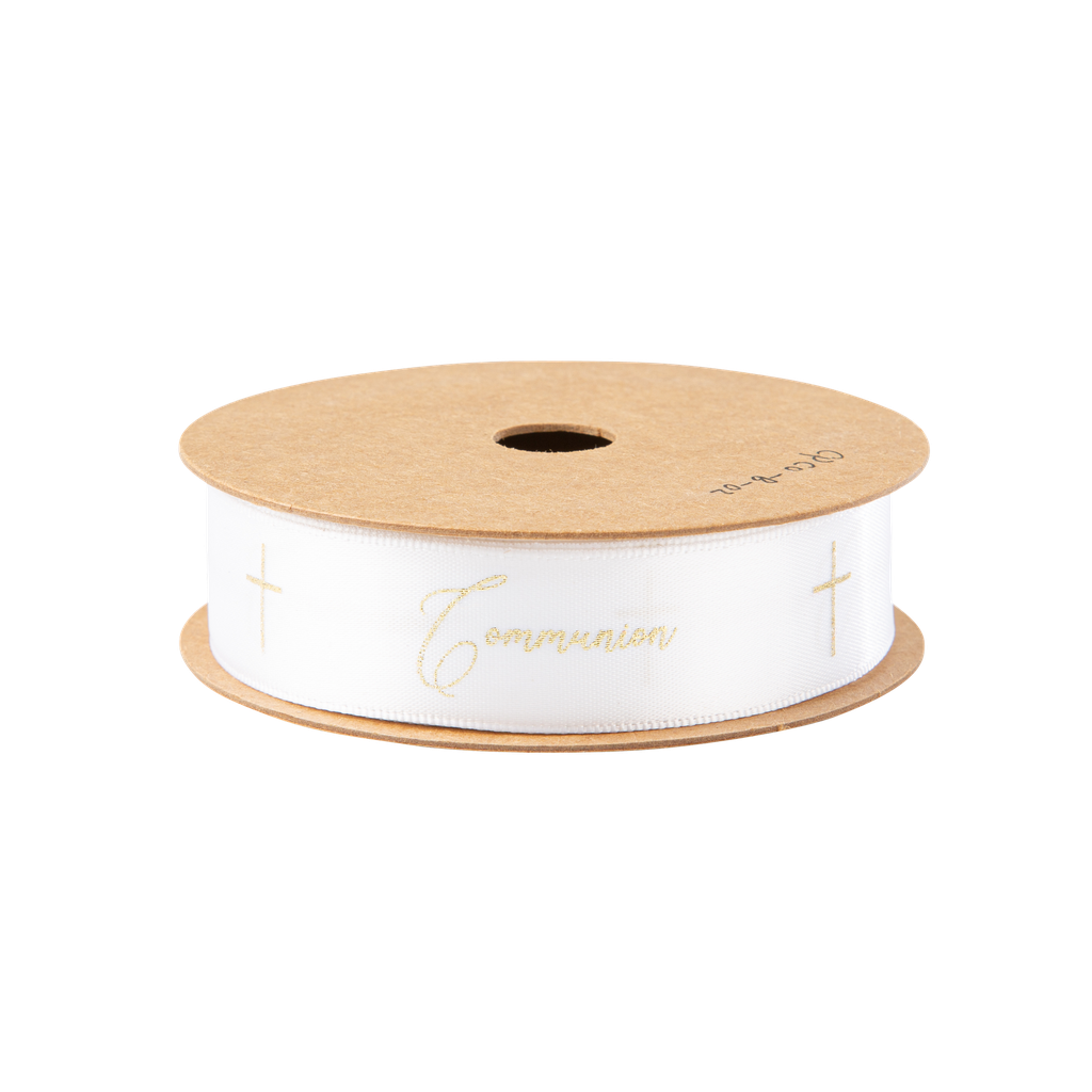 Ruban communion et croix satin blan c et or 1.9c