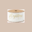 Ruban bapteme et croix satin blanc et or 1.9cm x 10m