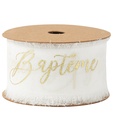 Ruban bapteme et croix satin blanc et or 1.9cm x 10m
