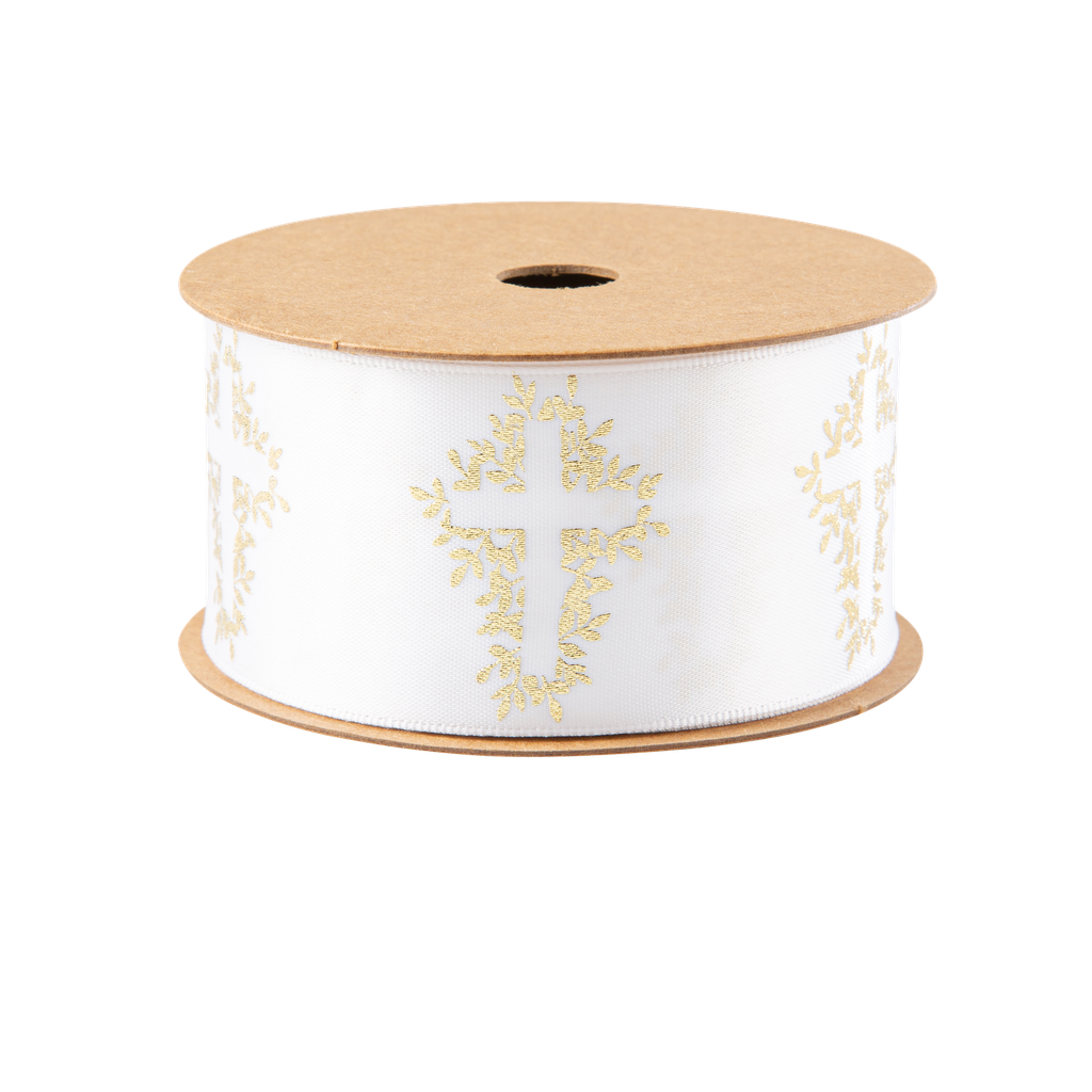 Ruban croix vegetalisee satin blanc