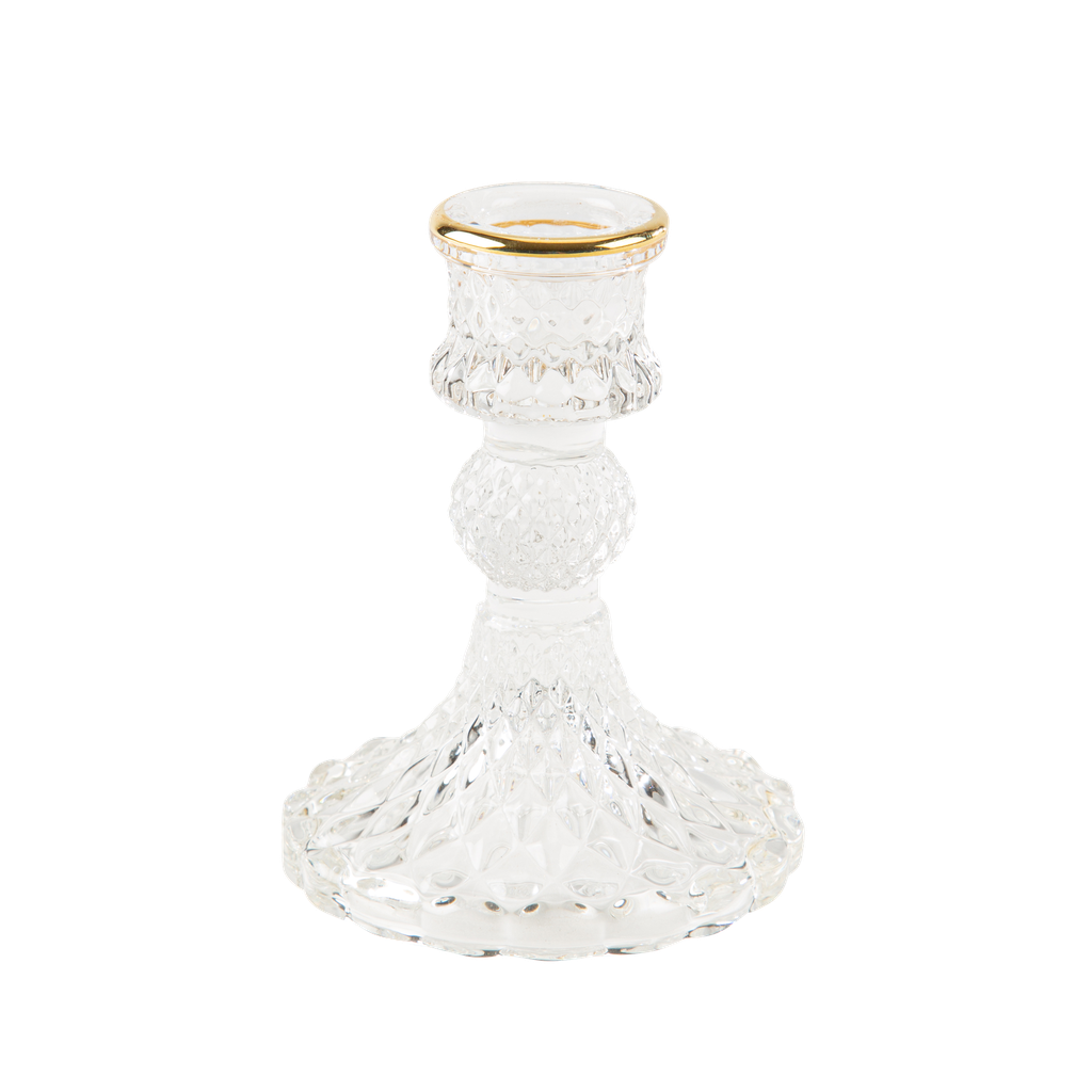 Bougeoir garance verre transparent et lisere or diam 8 x 10.3 cm