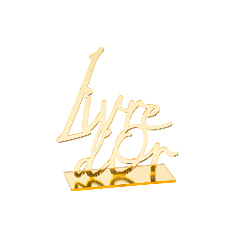 Deco livre d'or en plexi or 13 x 12 cm sur socle