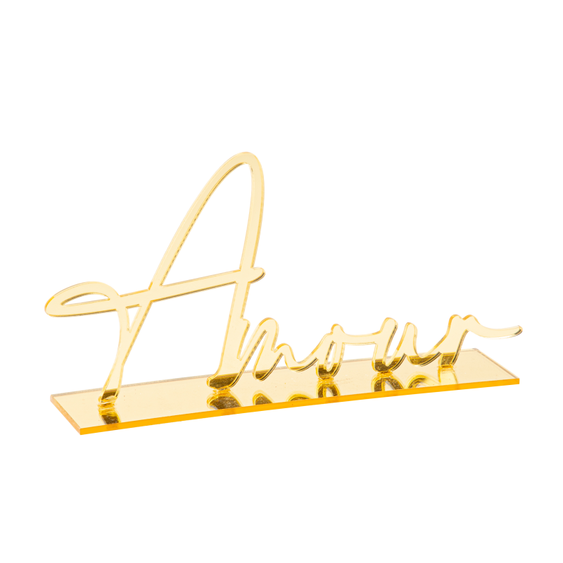 Deco amour en plexi or 9.5 x 19.5 cm sur socle