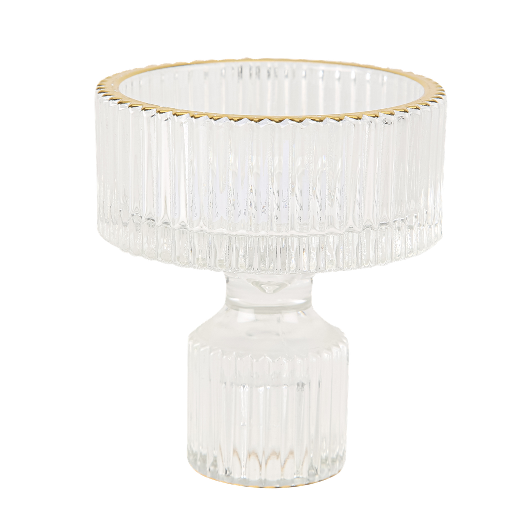 Bougeoir double mauro verre rainure transparent et lisere or 8 x 9 cm gm