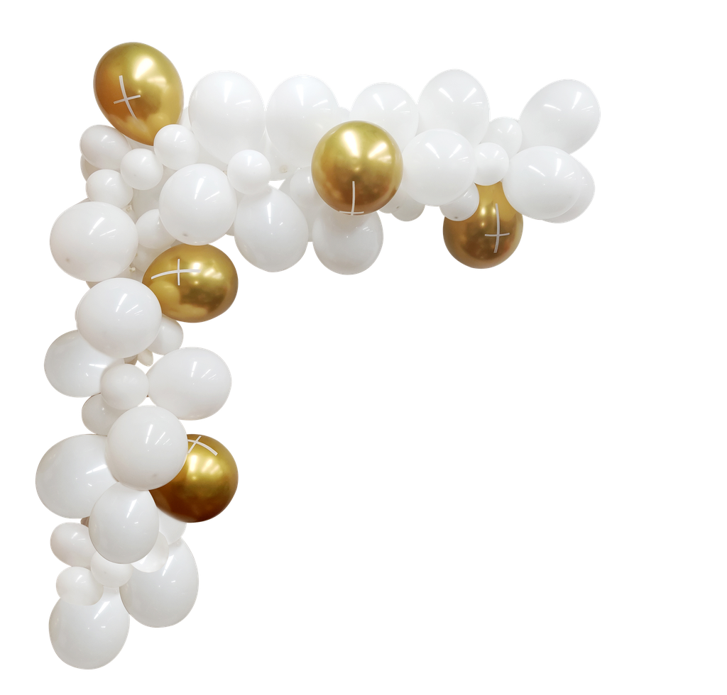 Kit arche de 85 ballons la religieuse blanc et or avec croix