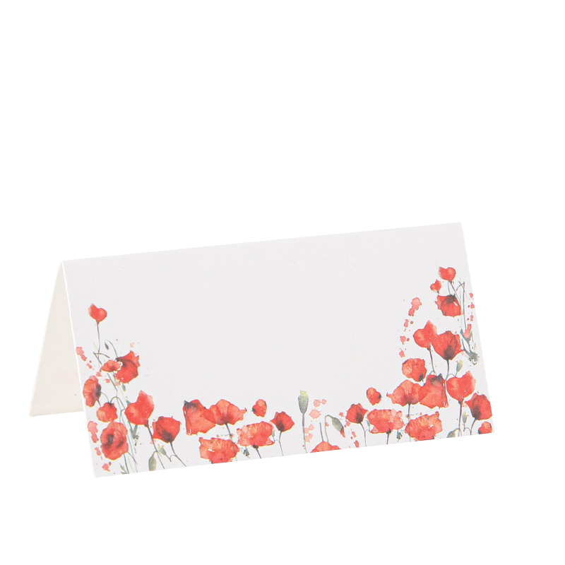 10 marque-places poppy love coquelicot rouge aquarelle 8 x 4 cm