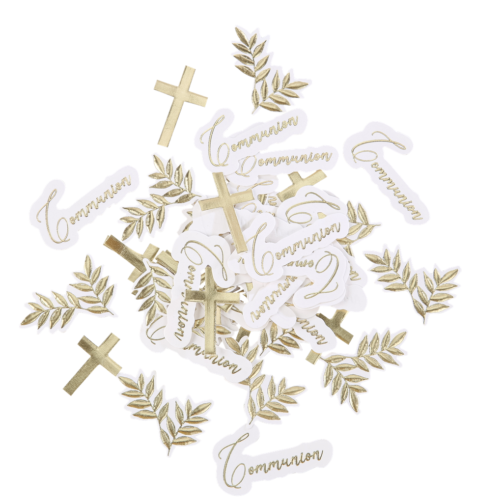 100 confettis communion pureté blancs et or de 2 à 5 cm