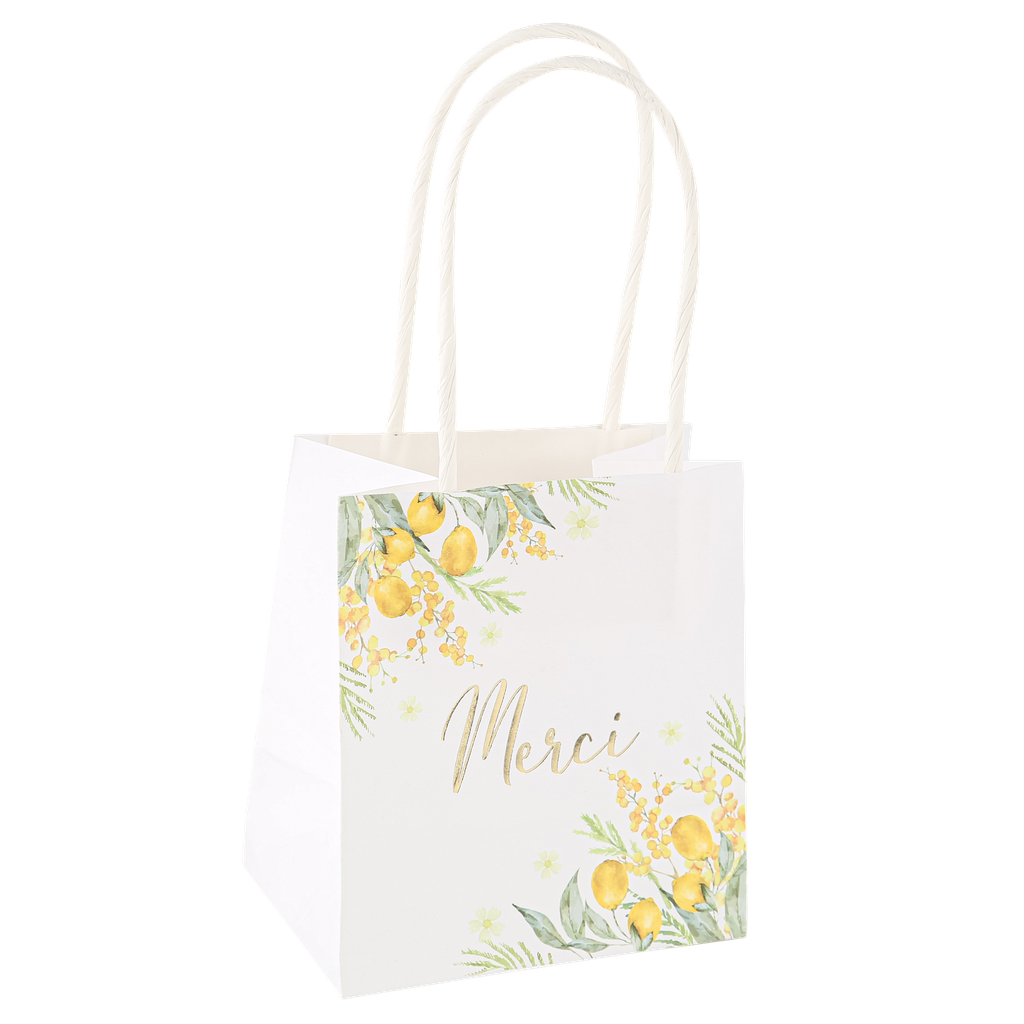 6 sacs cadeaux mimosa, citrons, feu illages et or