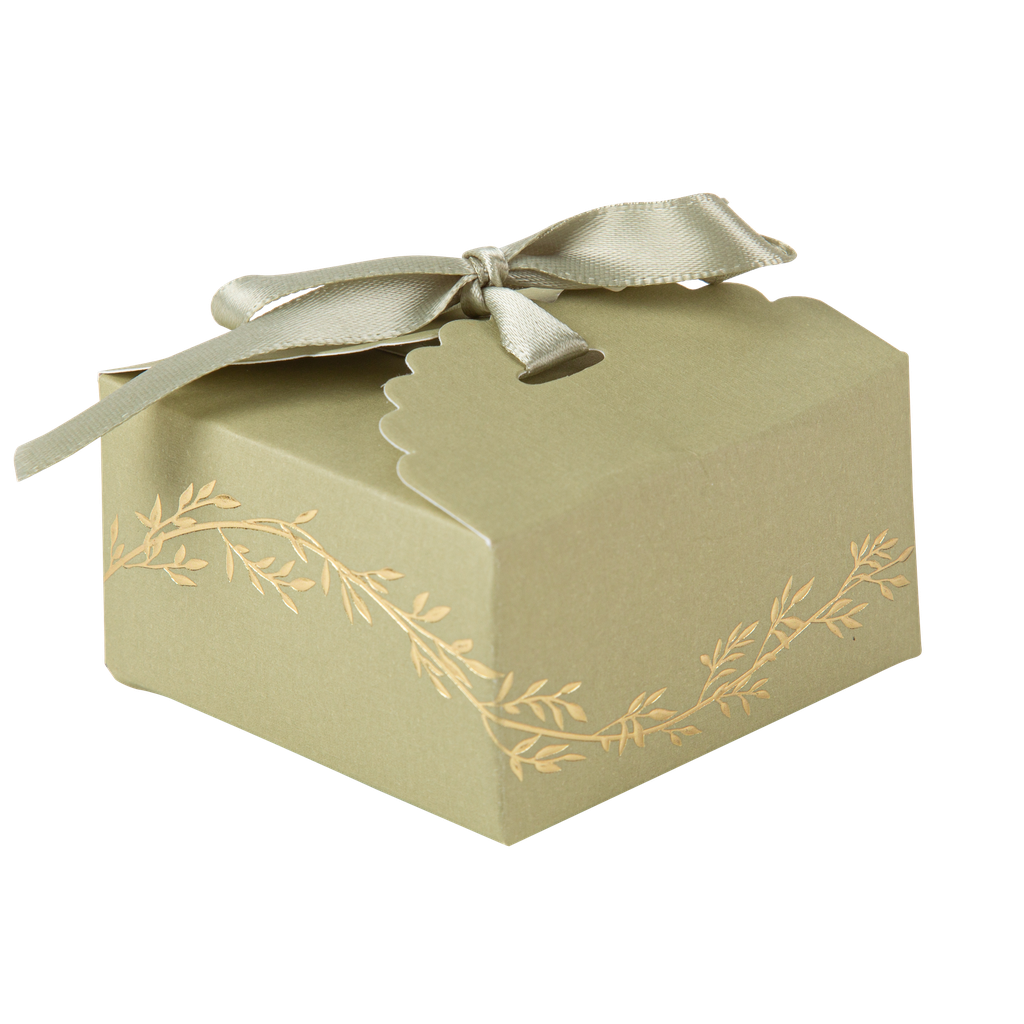 10 contenants jolis brins vert sauge 7 x 3,5 cm avec ruban satin vert sauge