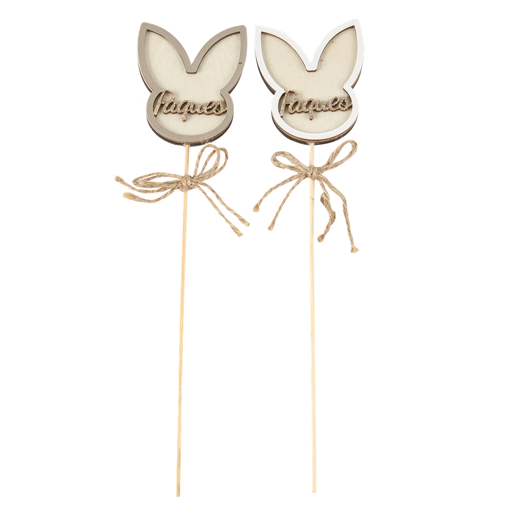 2 pics lapinou paques en bois blanc